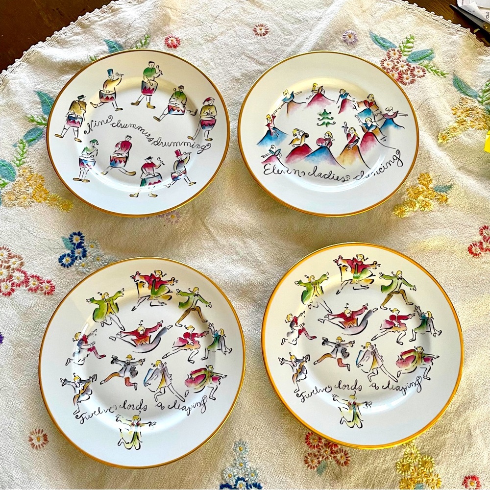 Vintage Rosanna Twelve Days of Christmas Dessert Plates. Made in Italy.